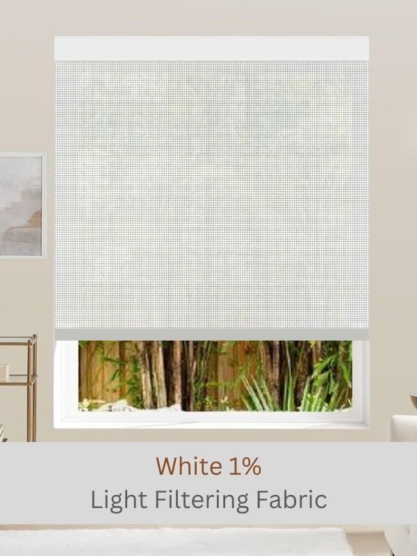 White 1% light filtering roller shade fabric
