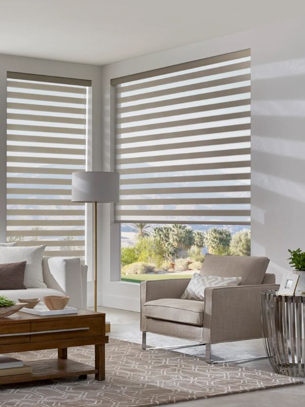 Zebra blind sheer bands aligned to let daylight through while keeping the view