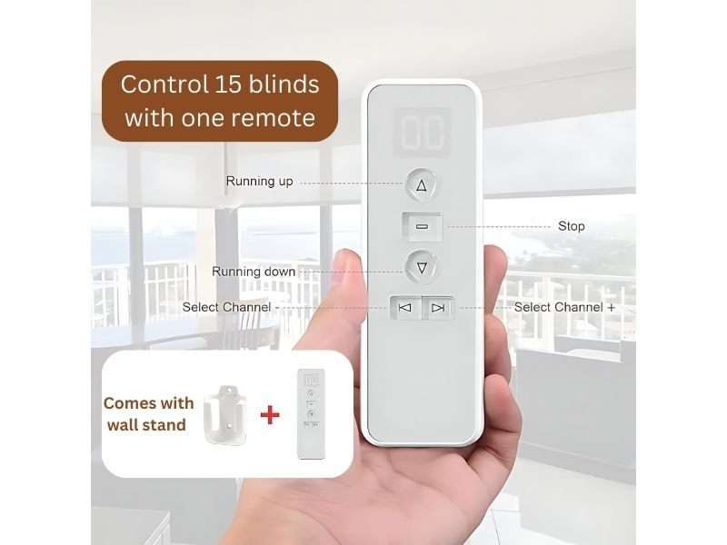 Multi-channel remote control for motorized blinds in Vancouver, controlling up to 15 blinds