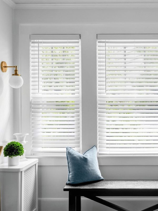 White Venetian blinds in a Vancouver living room
