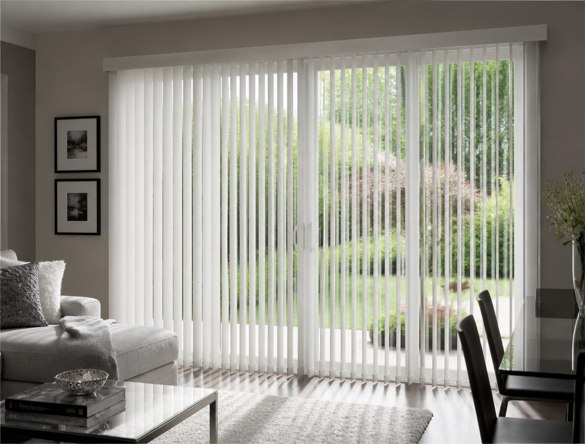 Vertical blinds covering a patio sliding door